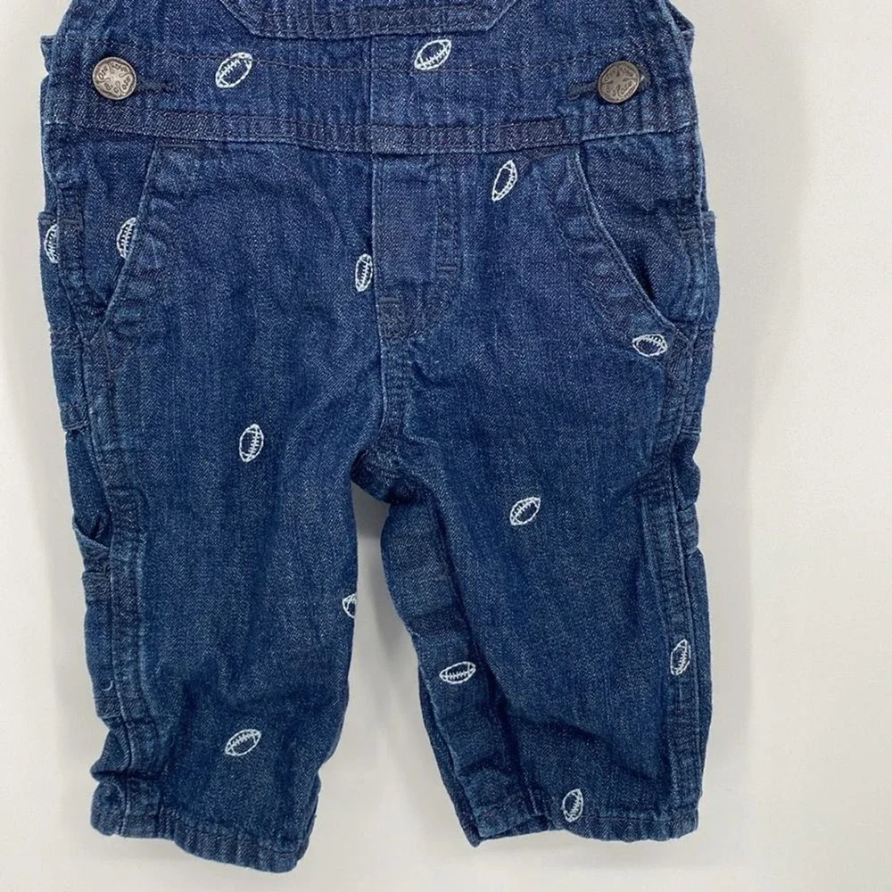 OshKosh B'gosh Overalls Boys 6M Blue‎ Denim Football Kids Youth Casual Baby